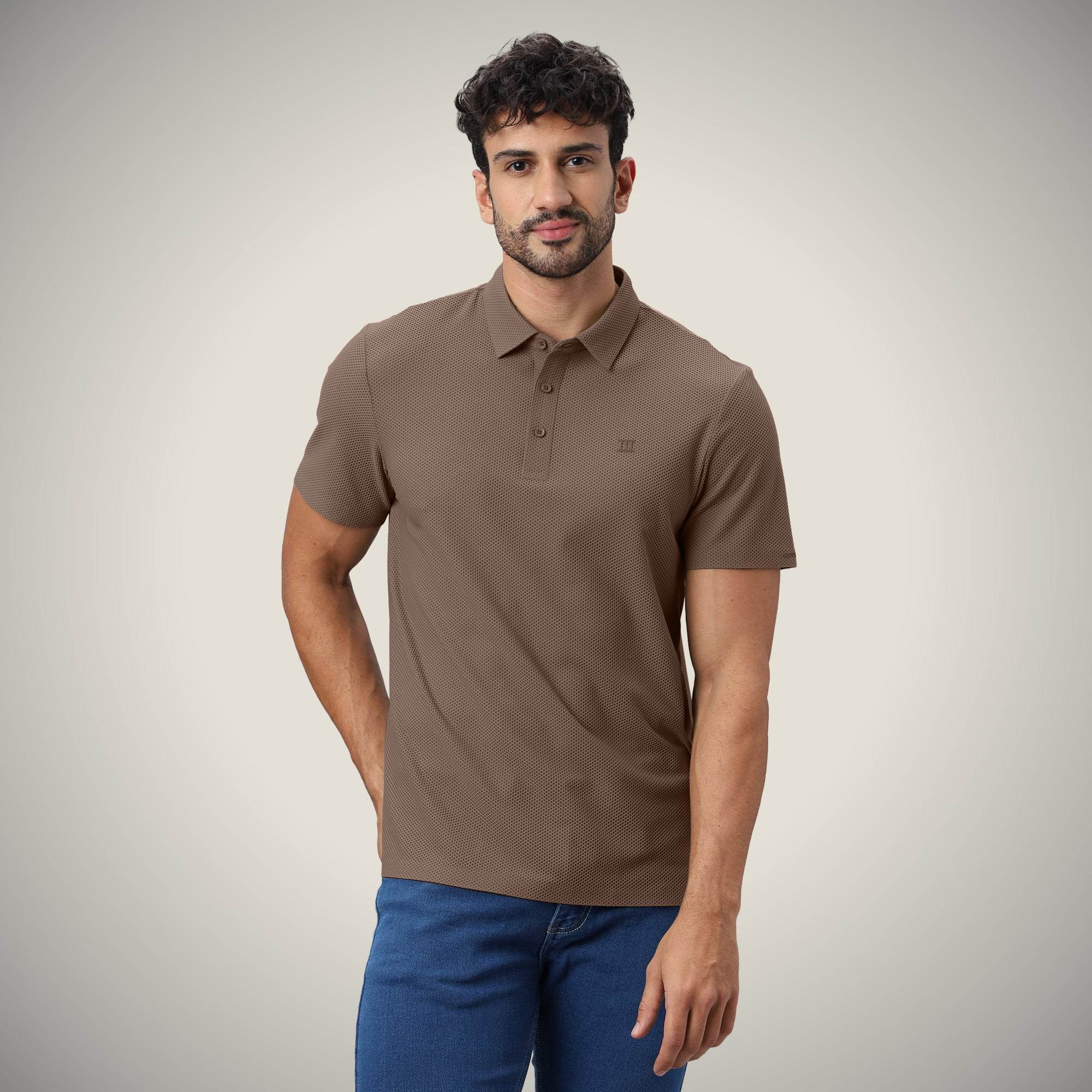 Biscuit Brown Bubble Jacquard Polo