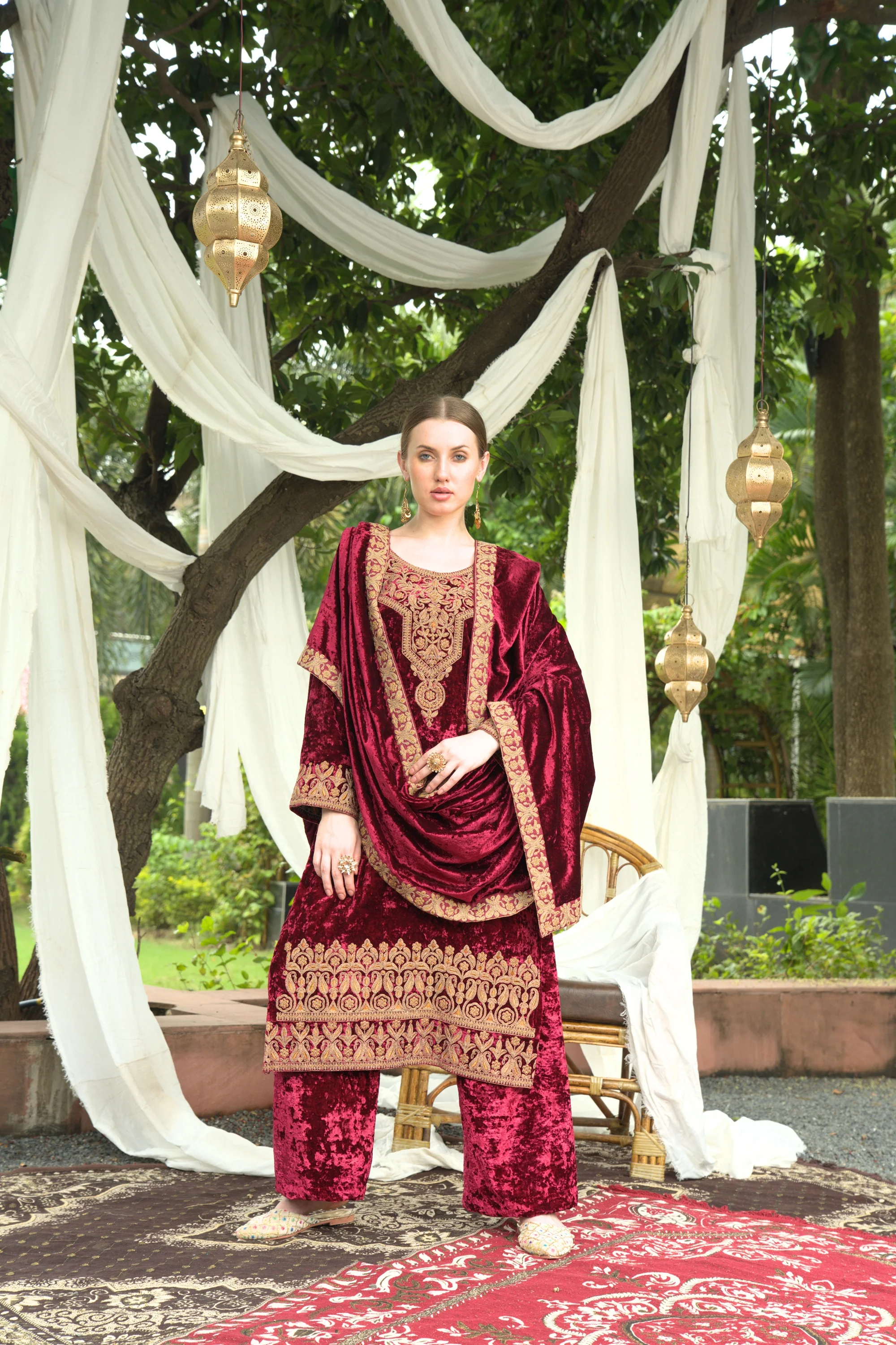 Maroon Designer Velvet Pakistani Suit Set | Women's Collection