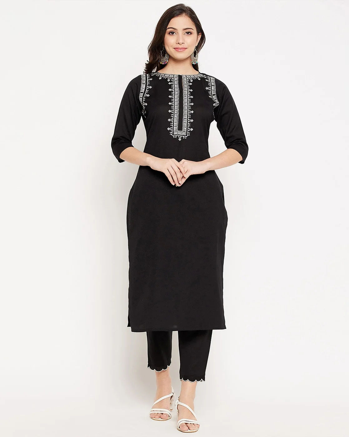 Black Embroidered Cotton Flex Kurta Pant Set | Women's Collection