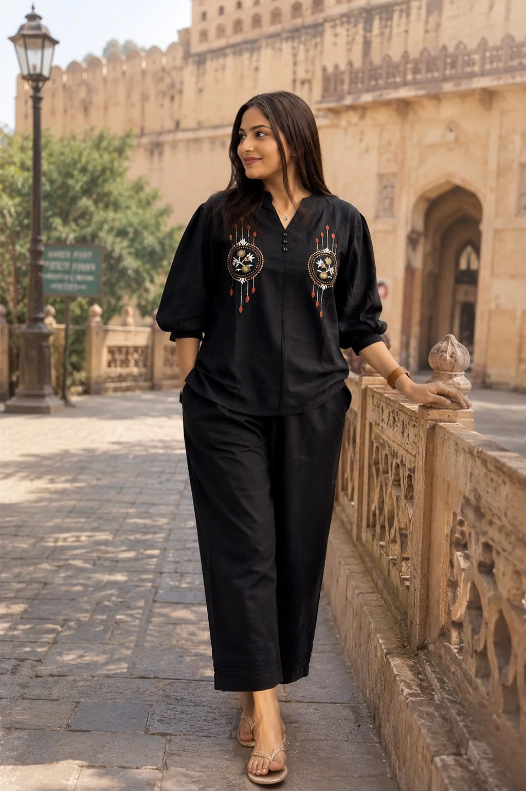 Black Embroidered Cotton Co-Ord Set | Women's Collection