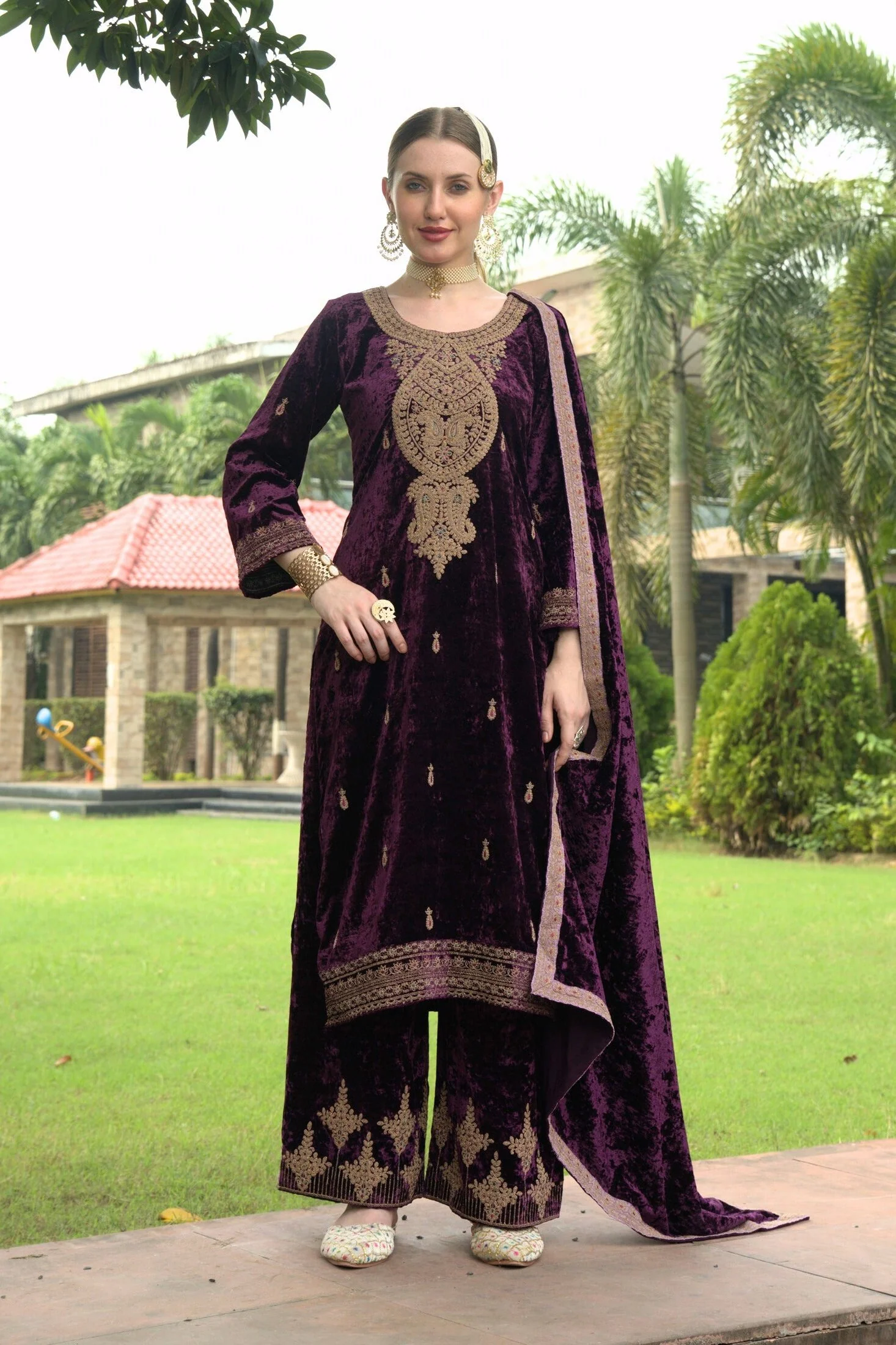 Grape Purple Designer Velvet Pakistani Suit Set | Women's Collection