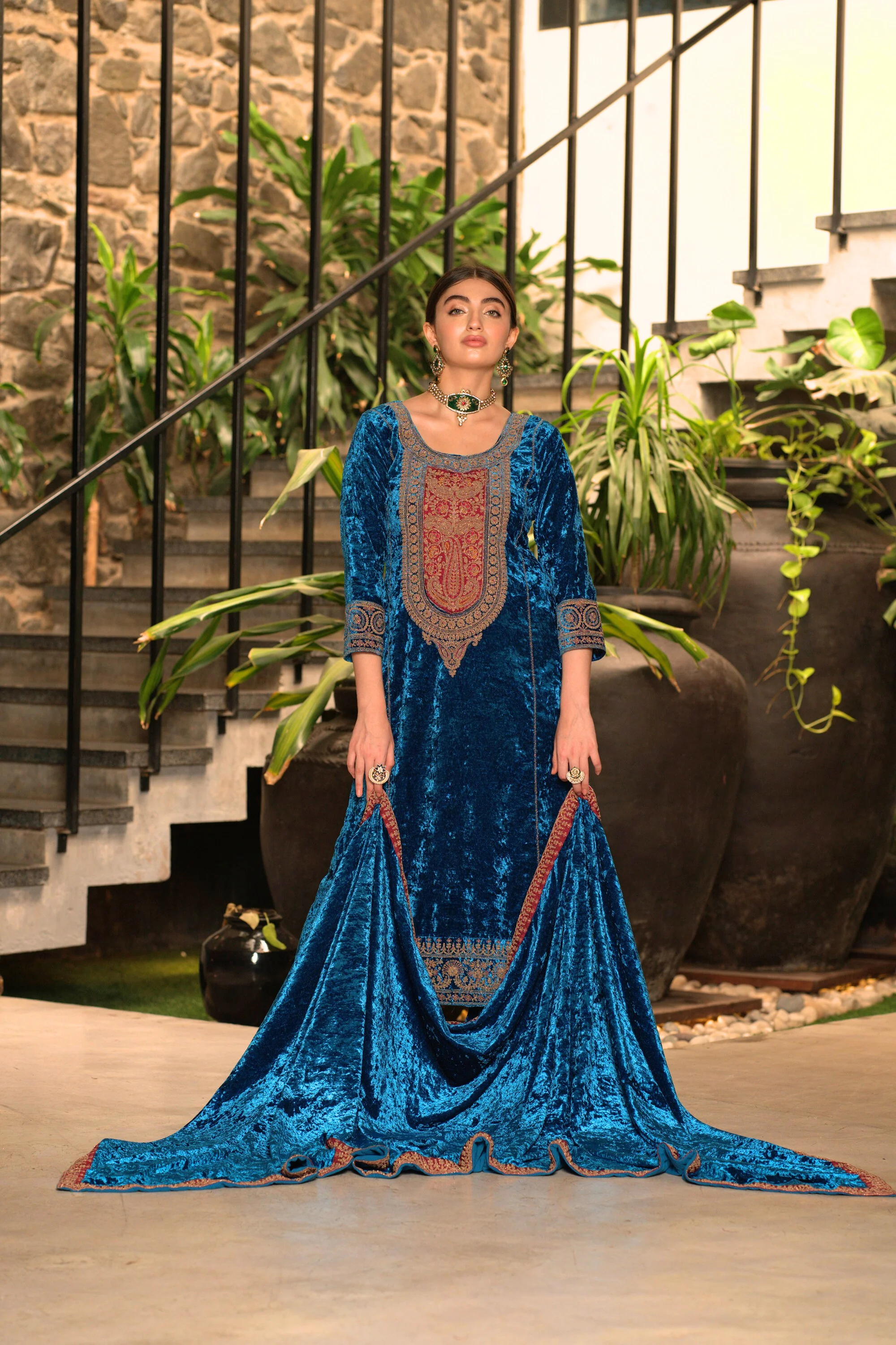 Blue Designer Velvet Pakistani Suit Set | Women's Collection