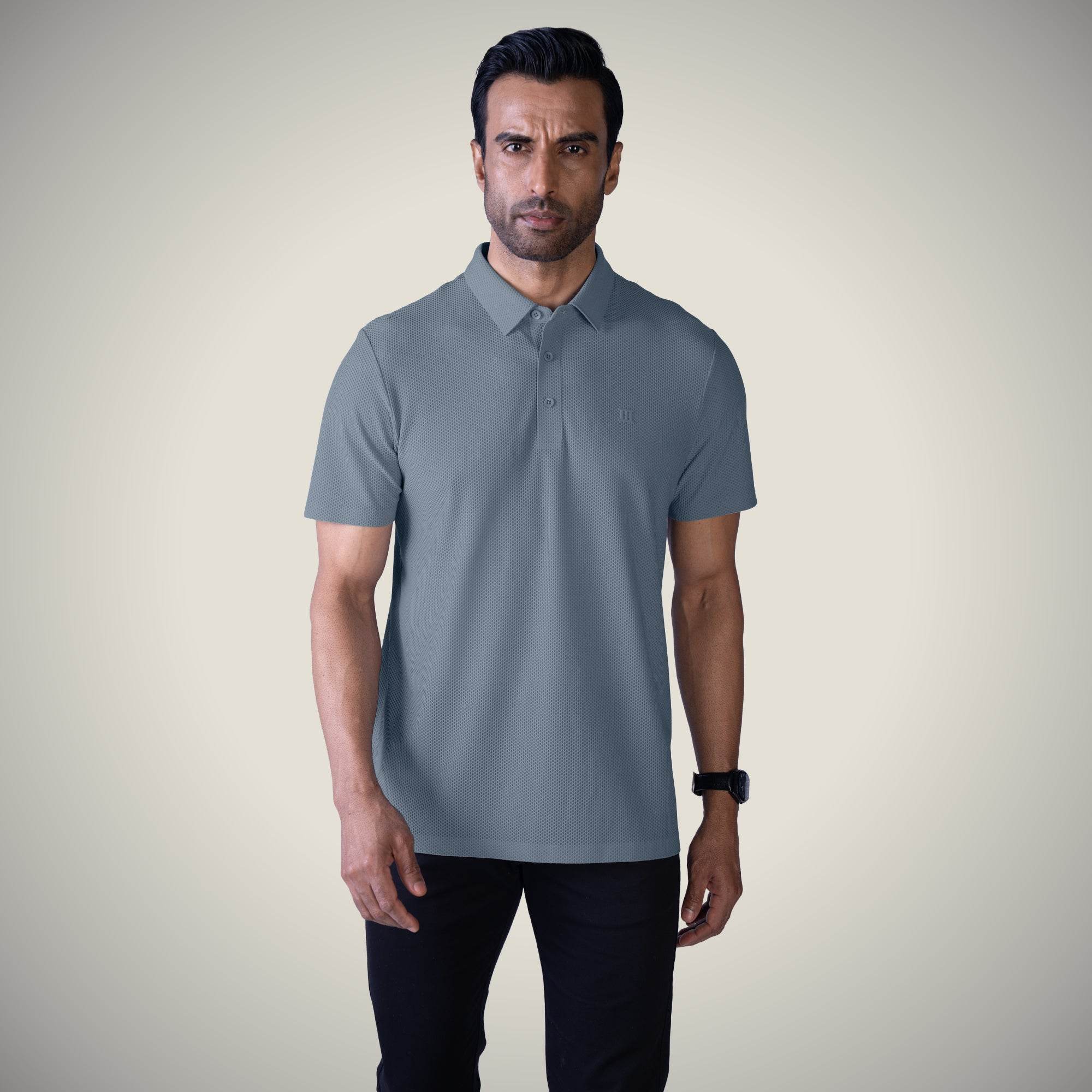 Gray Blue Bubble Jacquard Polo