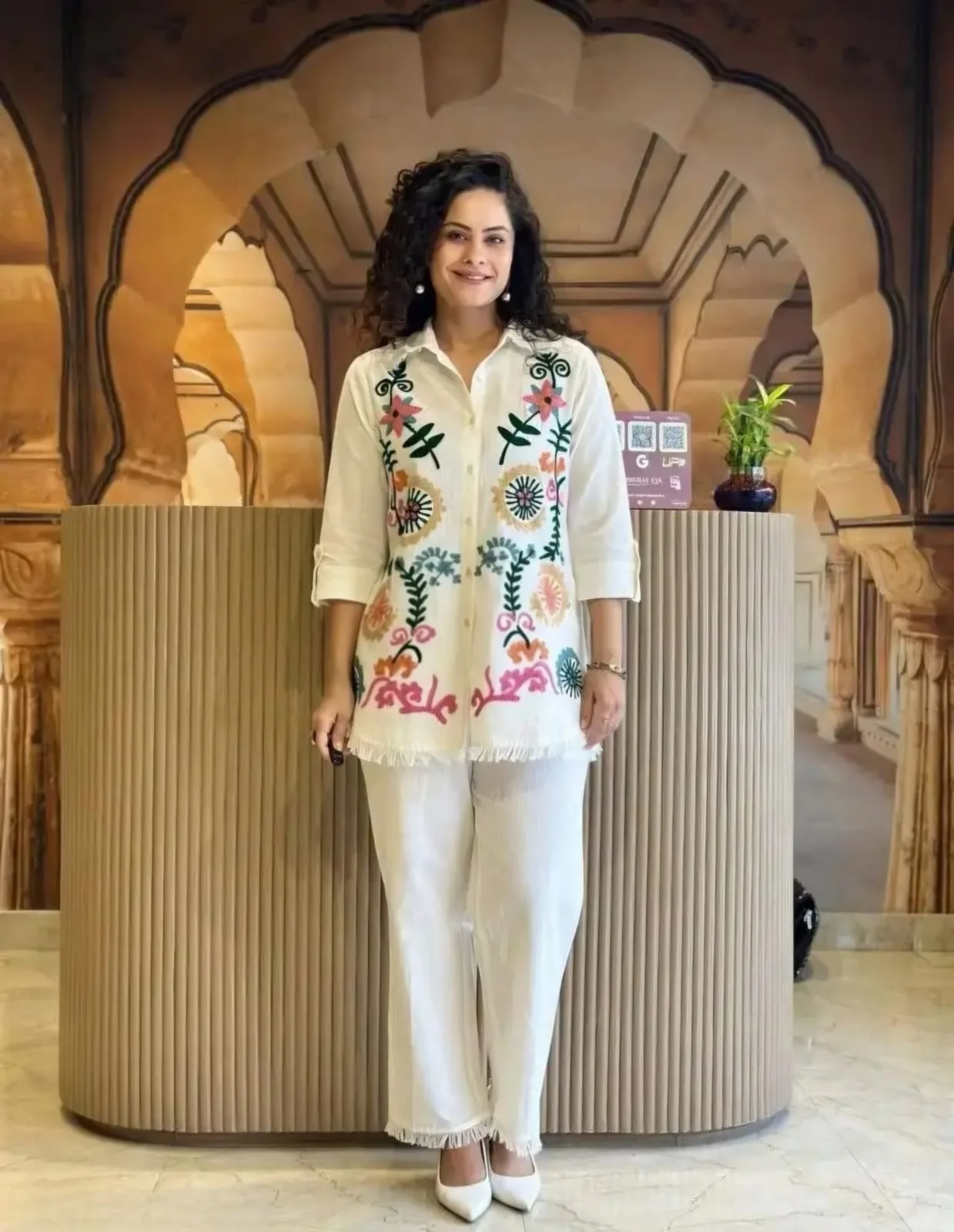 White Embroidered Cotton Flex Co-Ord Set | Women's Collection