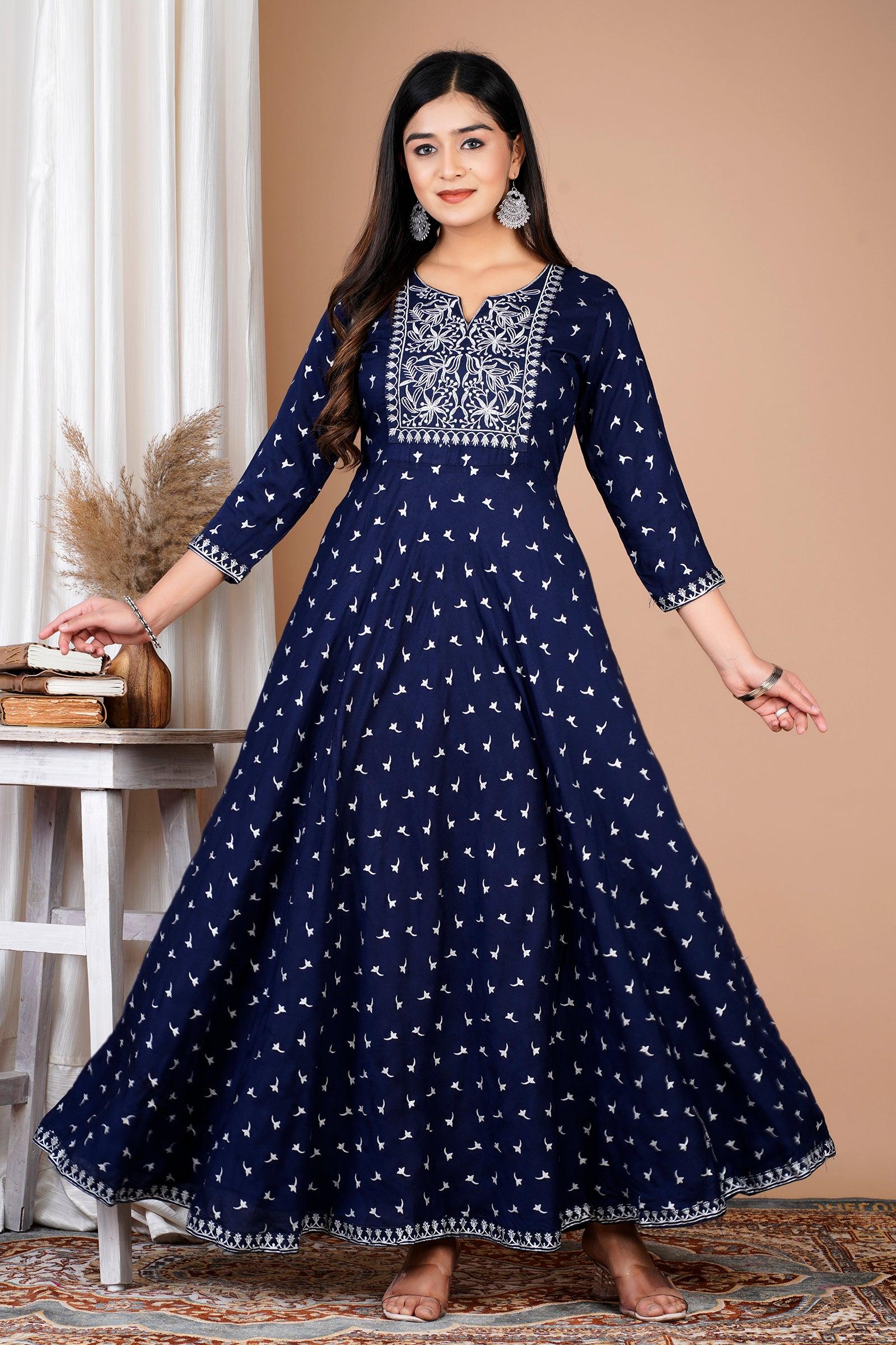 Ethnic Motifs Printed Stylish Embroidered Anarkali Gown | Women's Collection