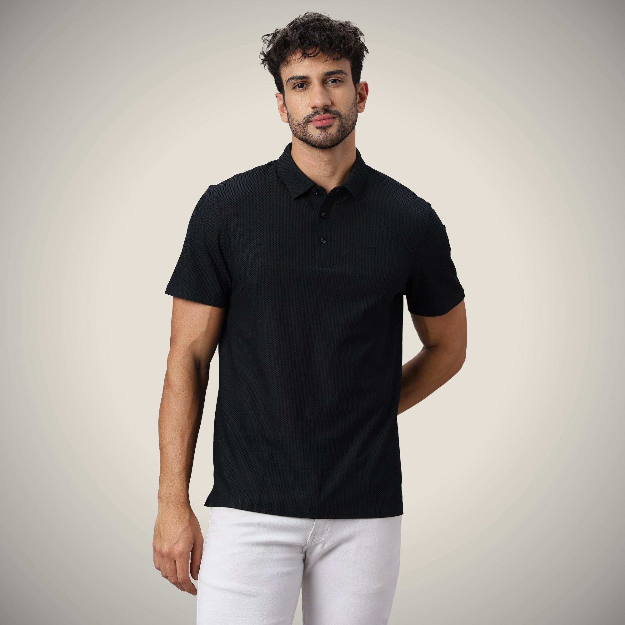 Jet Black Bubble Jacquard Polo