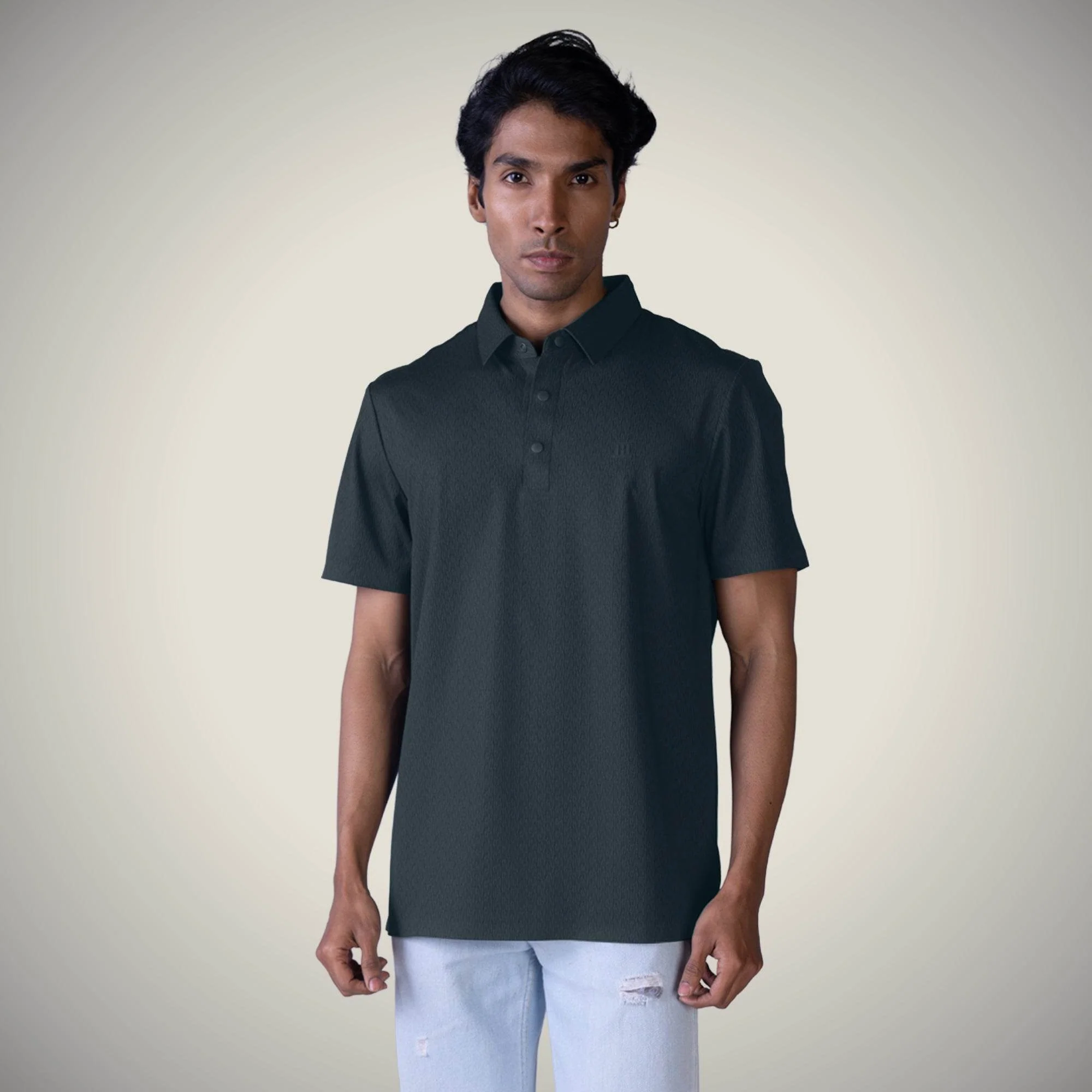 Dark Green Thick Thin Jacquard Polo