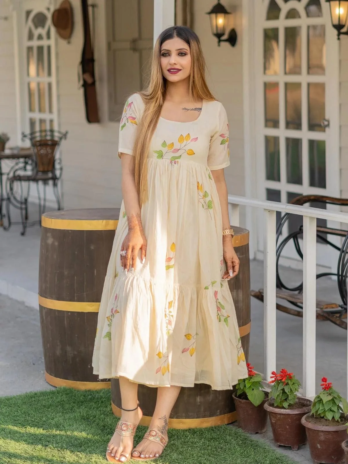 Leaves Printed Anarkali Kurta | Women's Collection