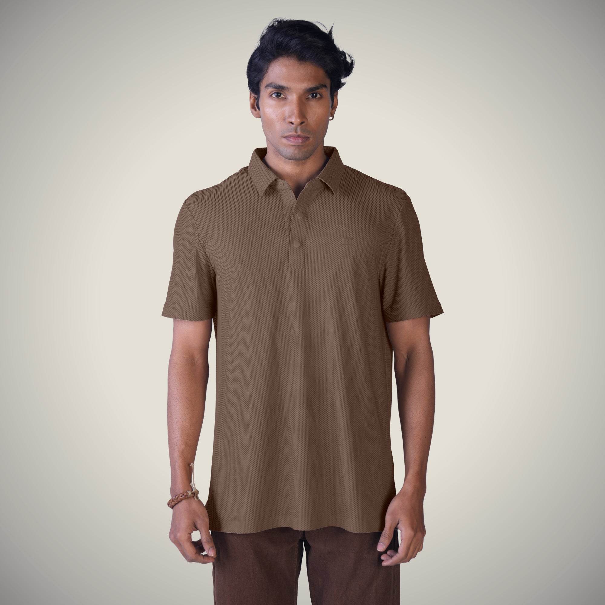 Biscuit Brown Bubble Jacquard Polo - SBP