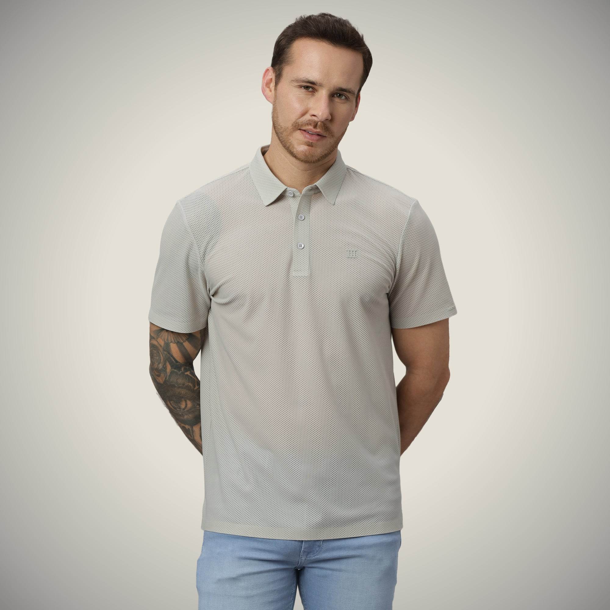 Sand Beige Bubble Jacquard Polo