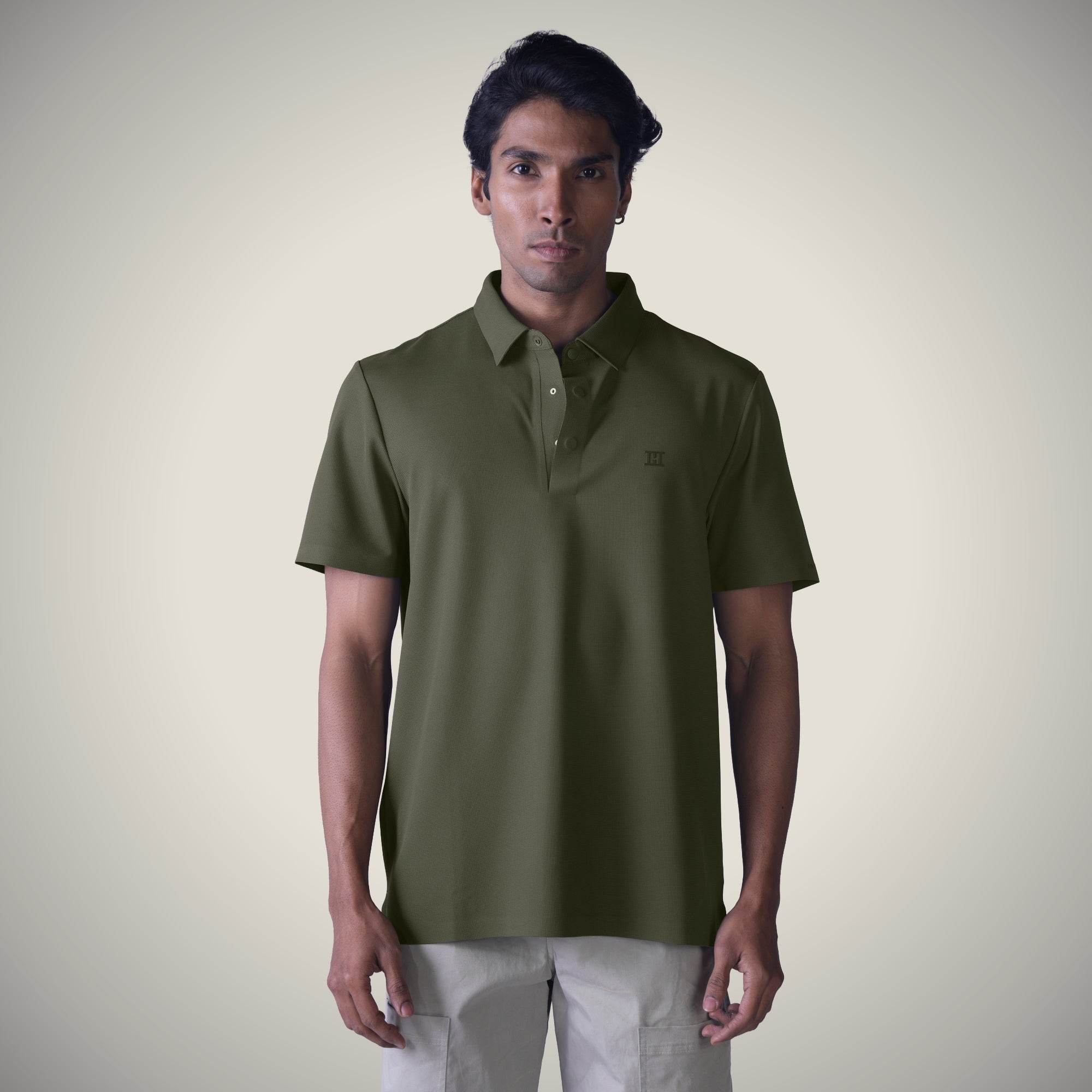 Olive Green Bubble Checks Polo