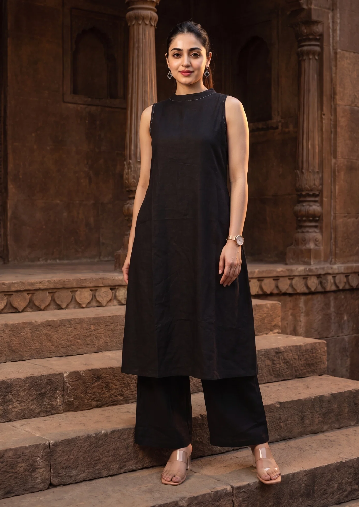 Black Sleeveless Cotton Co-Ord Set | Women's Collection