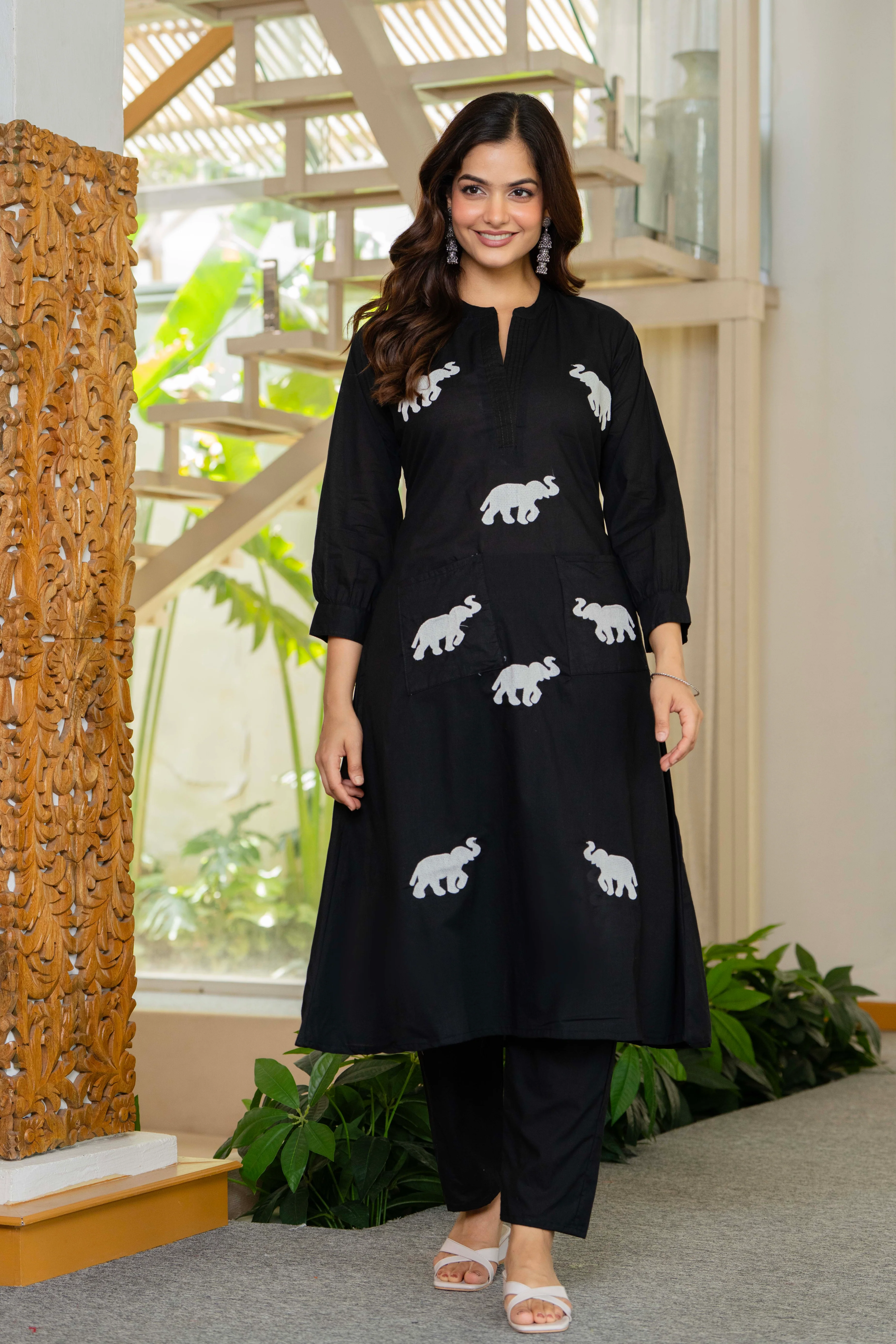 Black Embroidered Cotton Co-Ord Set | Women's Collection
