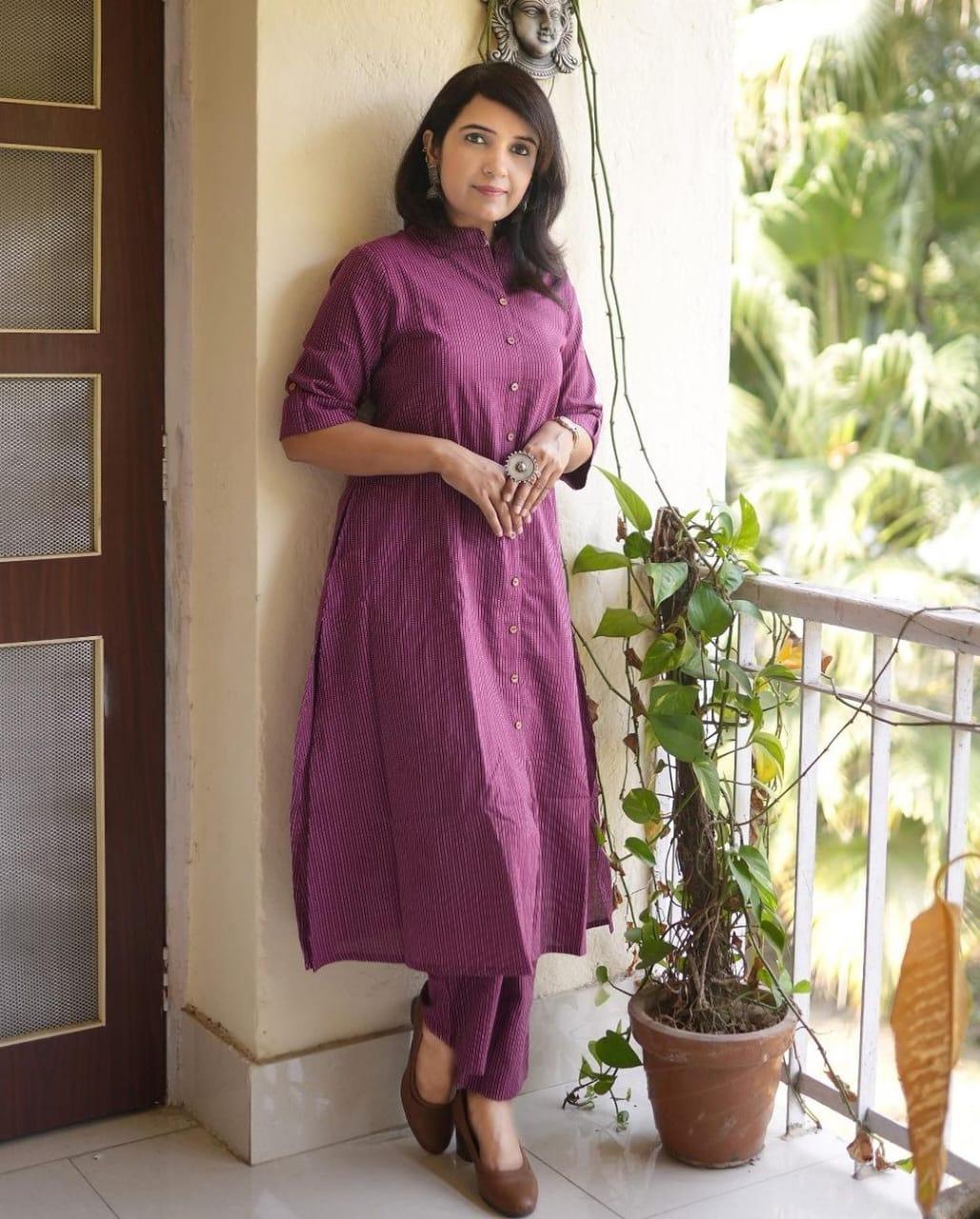 Wine Katha Cotton Kurta and Palazzo Set | Women's Collection