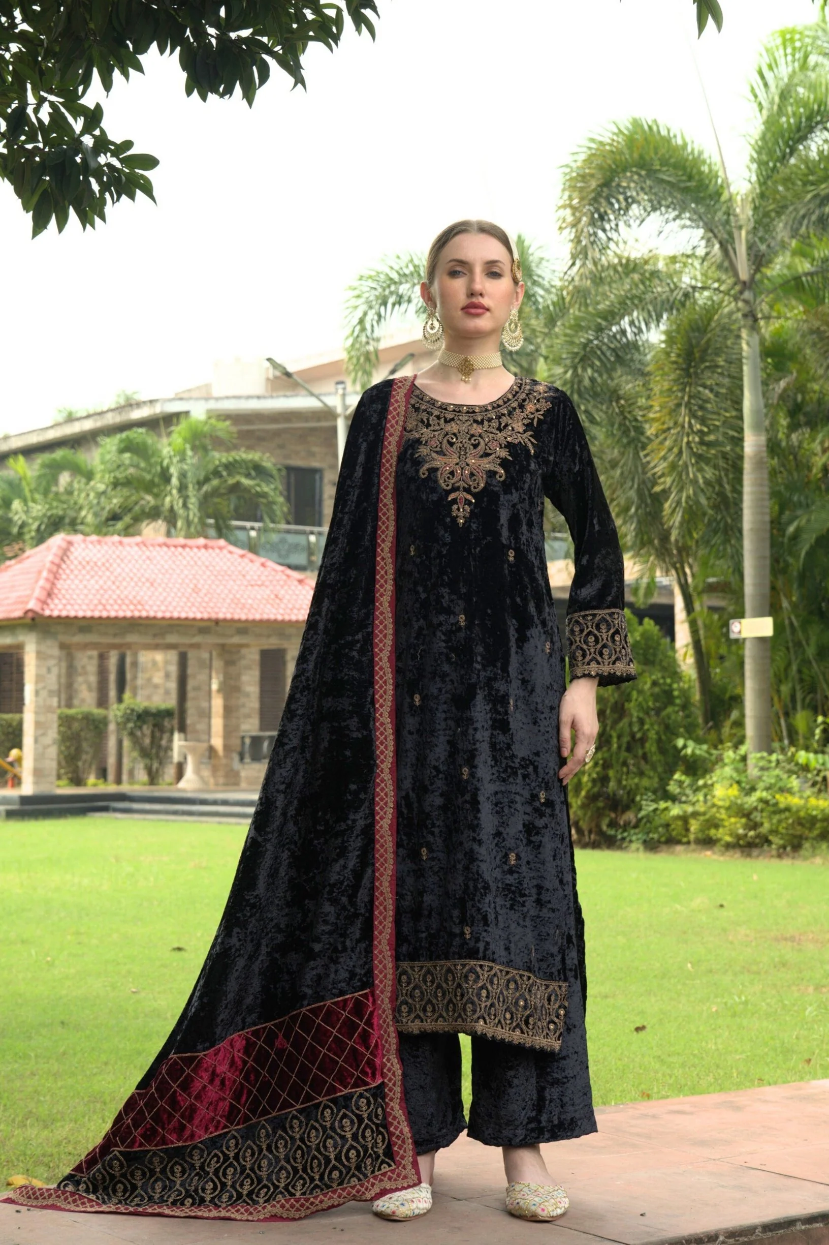 Black Designer Velvet Pakistani Suit Set | Women's Collection