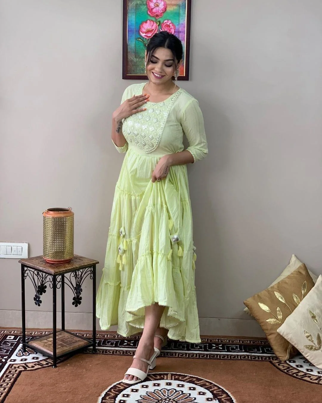 Stylish Embroidered Cotton Lurex Anarkali Gown | Women's Collection