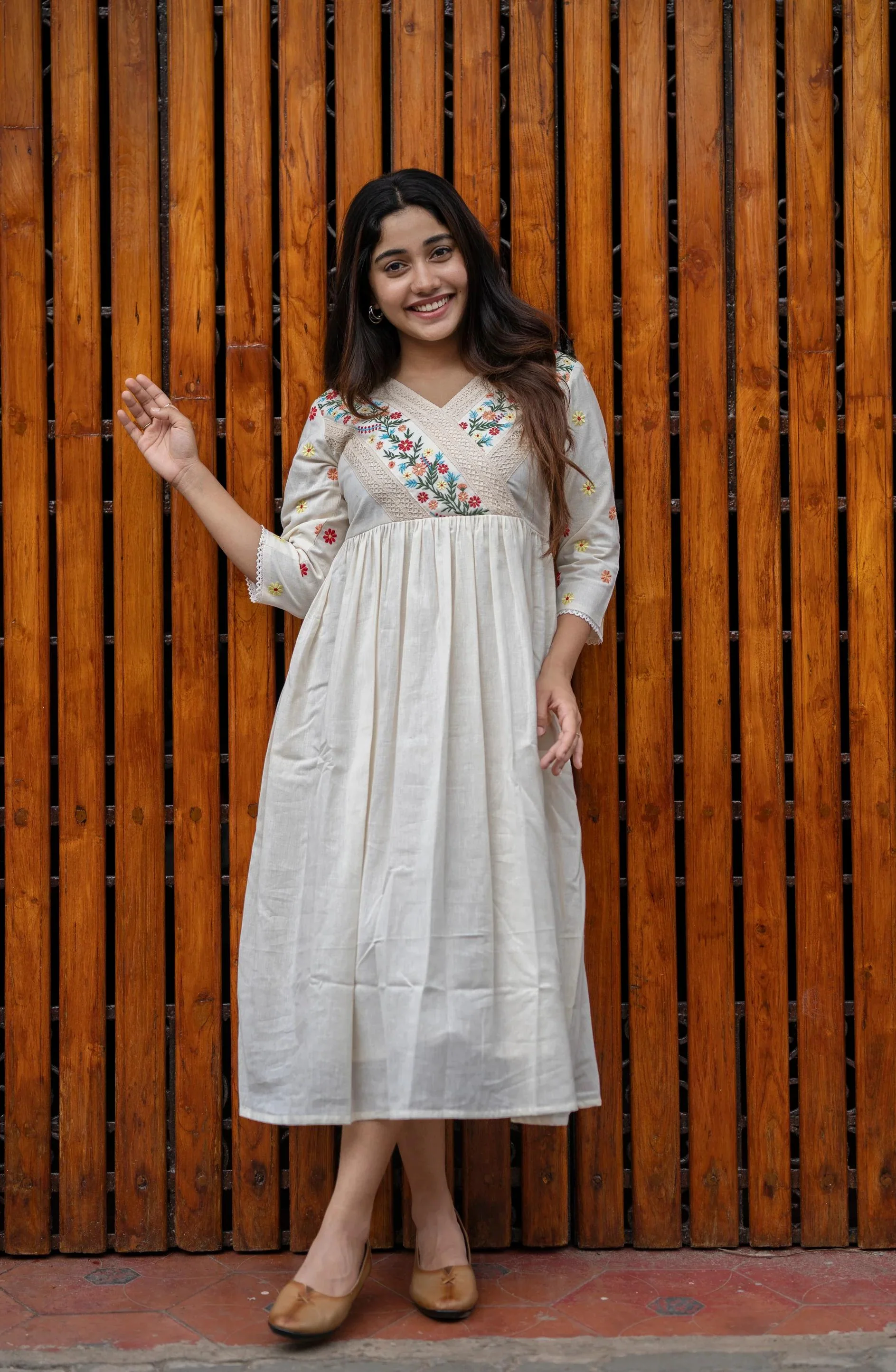 Off White Embroidered Cotton Anarkali Gown | Women's Collection