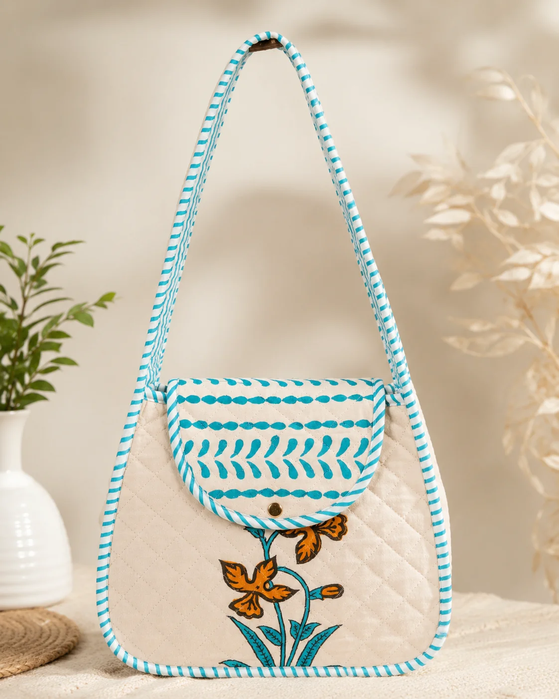 Block Printed Quilted Cotton Shoulder Bag | Women's Collection