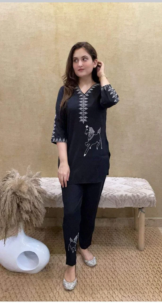 Black Embroidered Cotton Co-Ord Set | Women's Collection