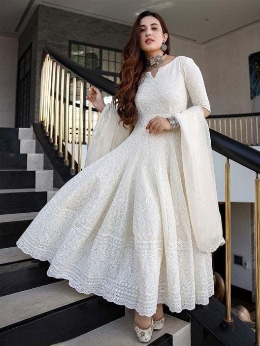 Chikankari Cotton Off White Anarkali Kurta with Dupatta | Women's Collection
