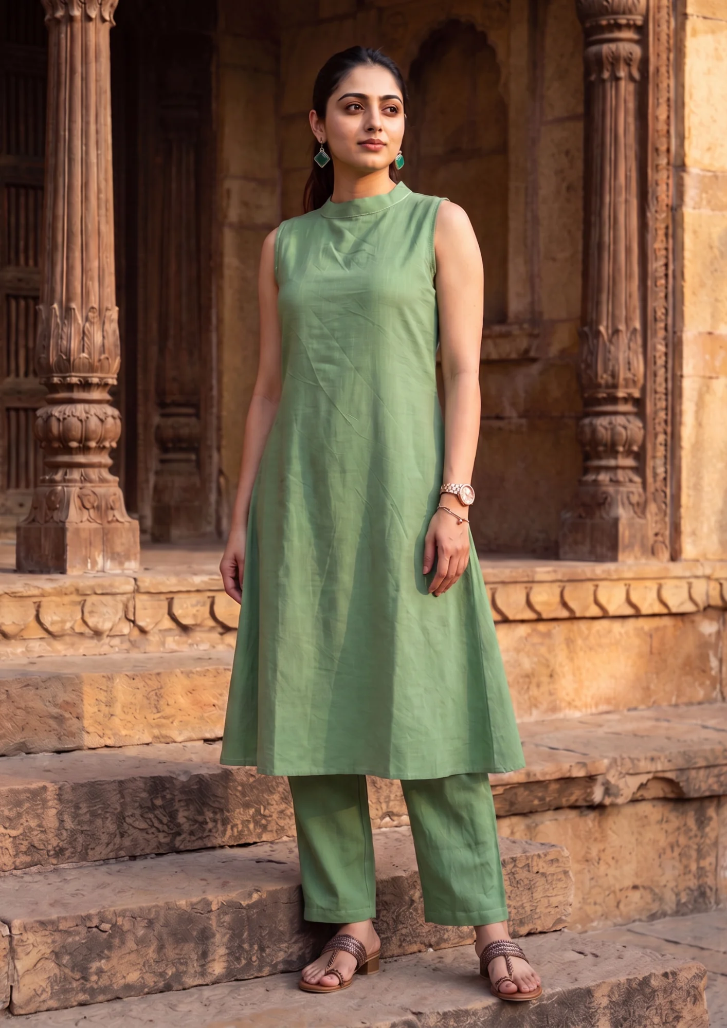 Green Sleeveless Cotton Co-Ord Set | Women's Collection