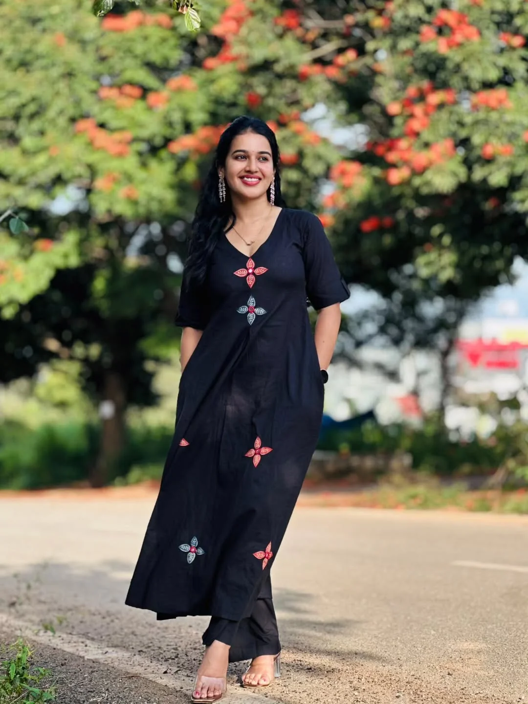 Black Embroidered Cotton Kurta Pant Set | Women's Collection