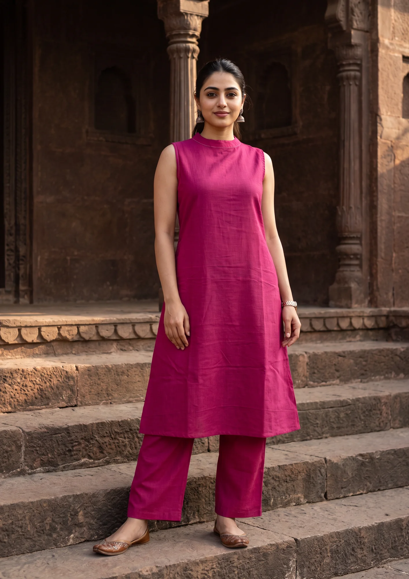 Pink Sleeveless Cotton Co-Ord Set | Women's Collection