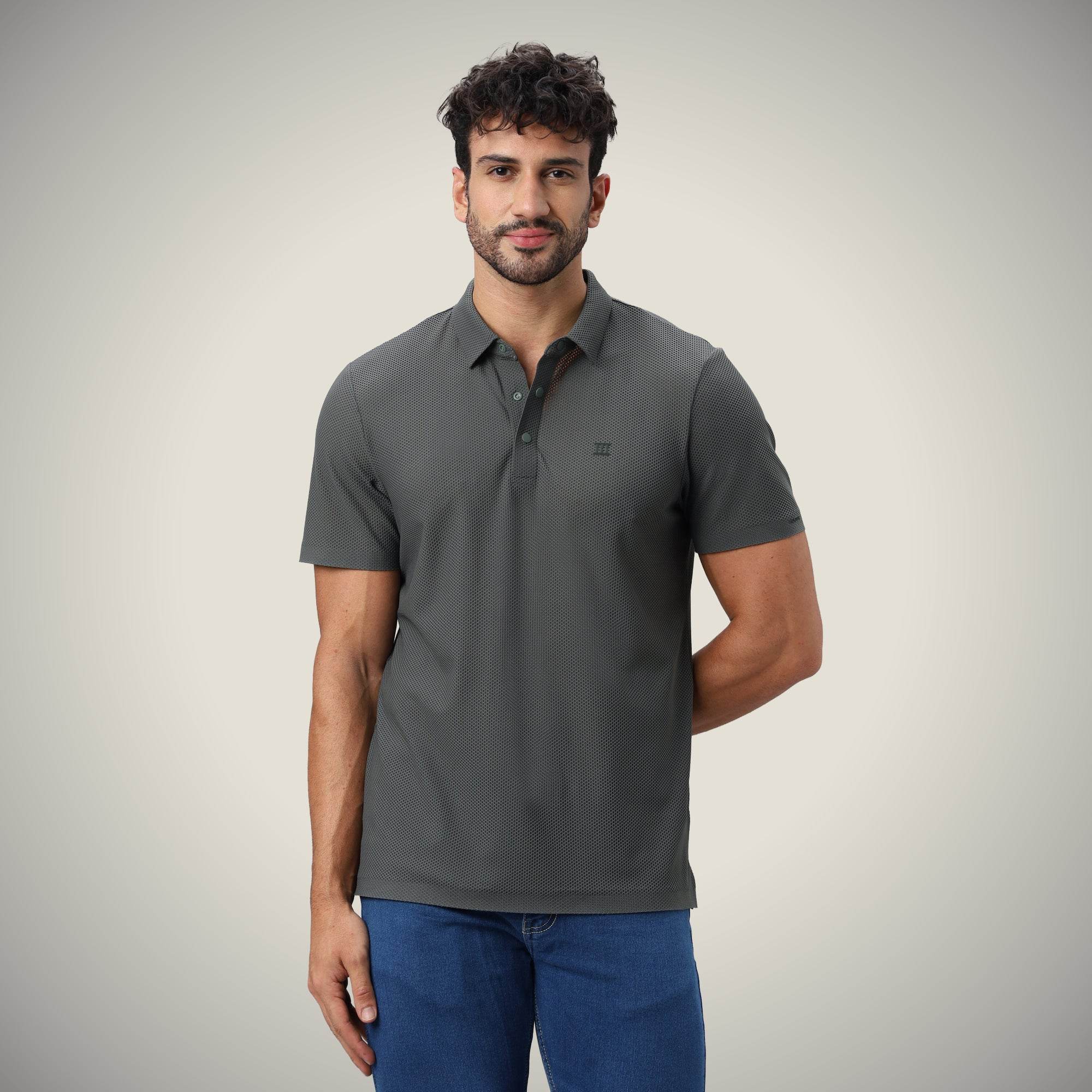 Smoke Gray Bubble Jacquard Polo - SBP