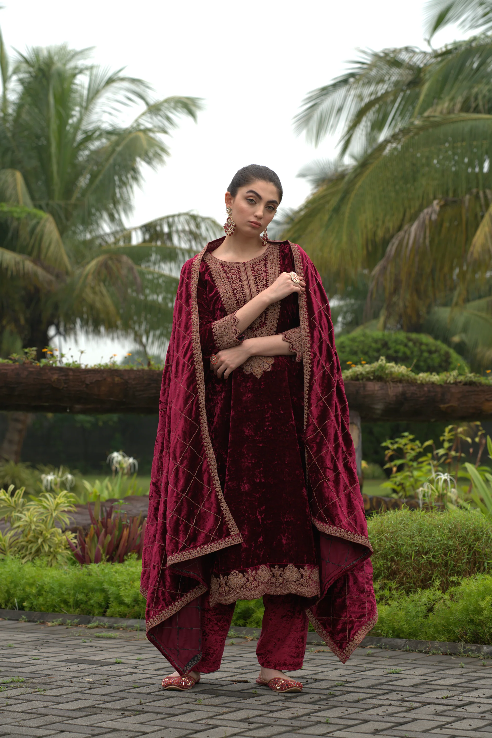 Maroon Designer Velvet Pakistani Suit Set | Women's Collection