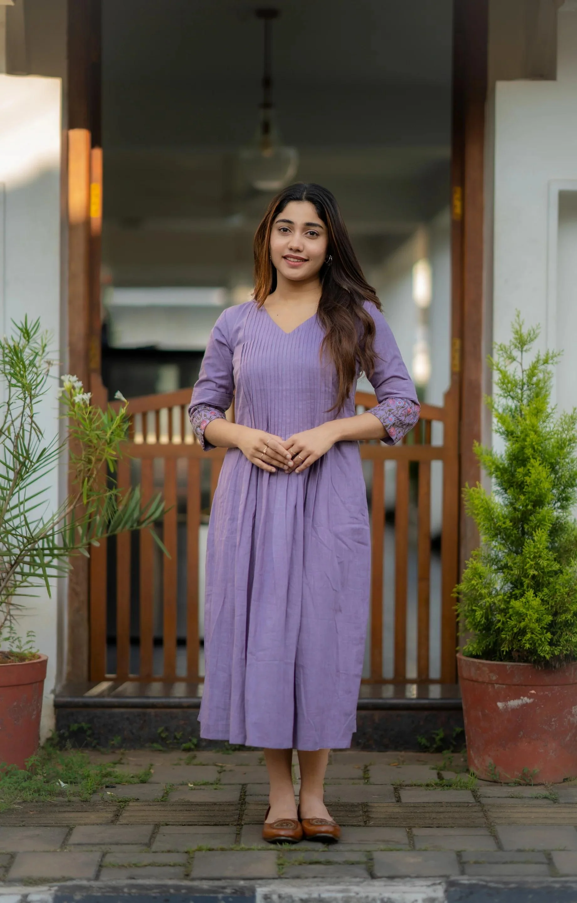 Purple Embroidered Printx Work Cotton Anarkali Gown | Women's Collection