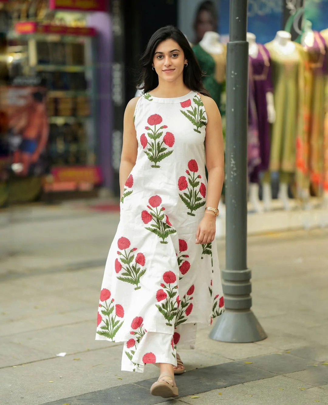 White Floral Printed Cotton Co-Ord Set | Women's Collection