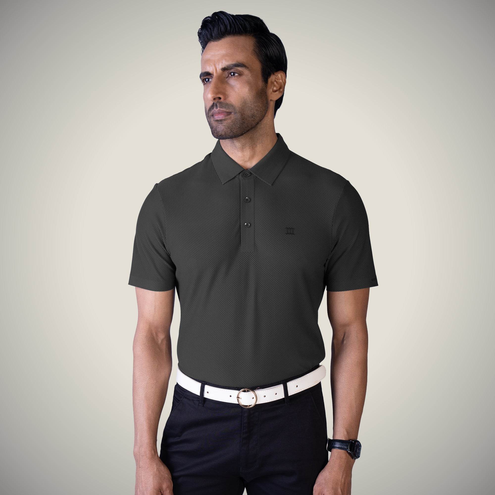 Smoke Gray Bubble Jacquard Polo