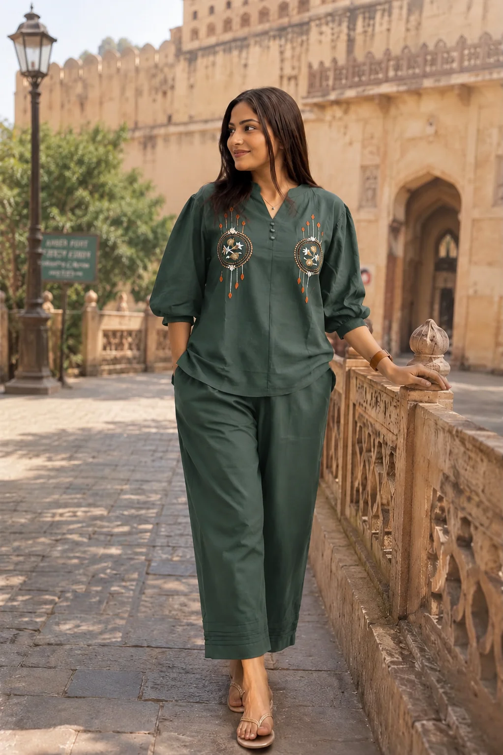 Mid Grey Embroidered Cotton Co-Ord Set | Women's Collection