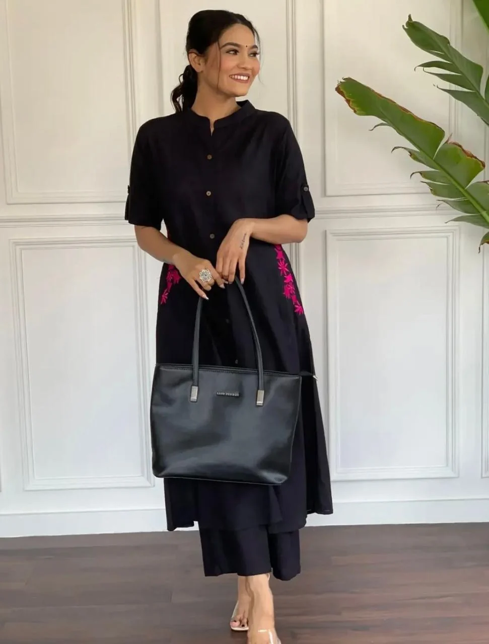 Black Embroidered Cotton Kurta and Palazzo Set | Women's Collection