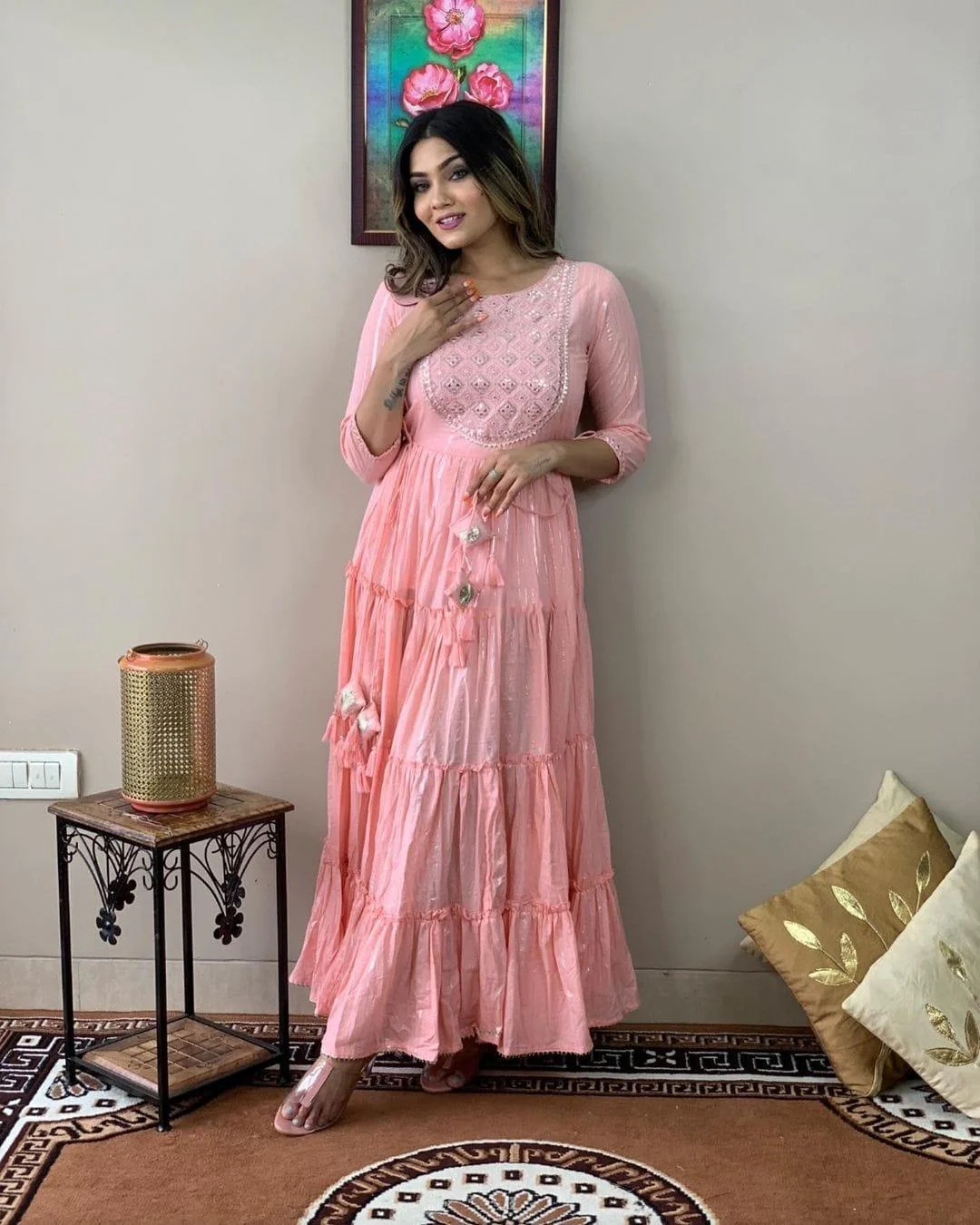 Stylish Embroidered Cotton Lurex Anarkali Gown | Women's Collection